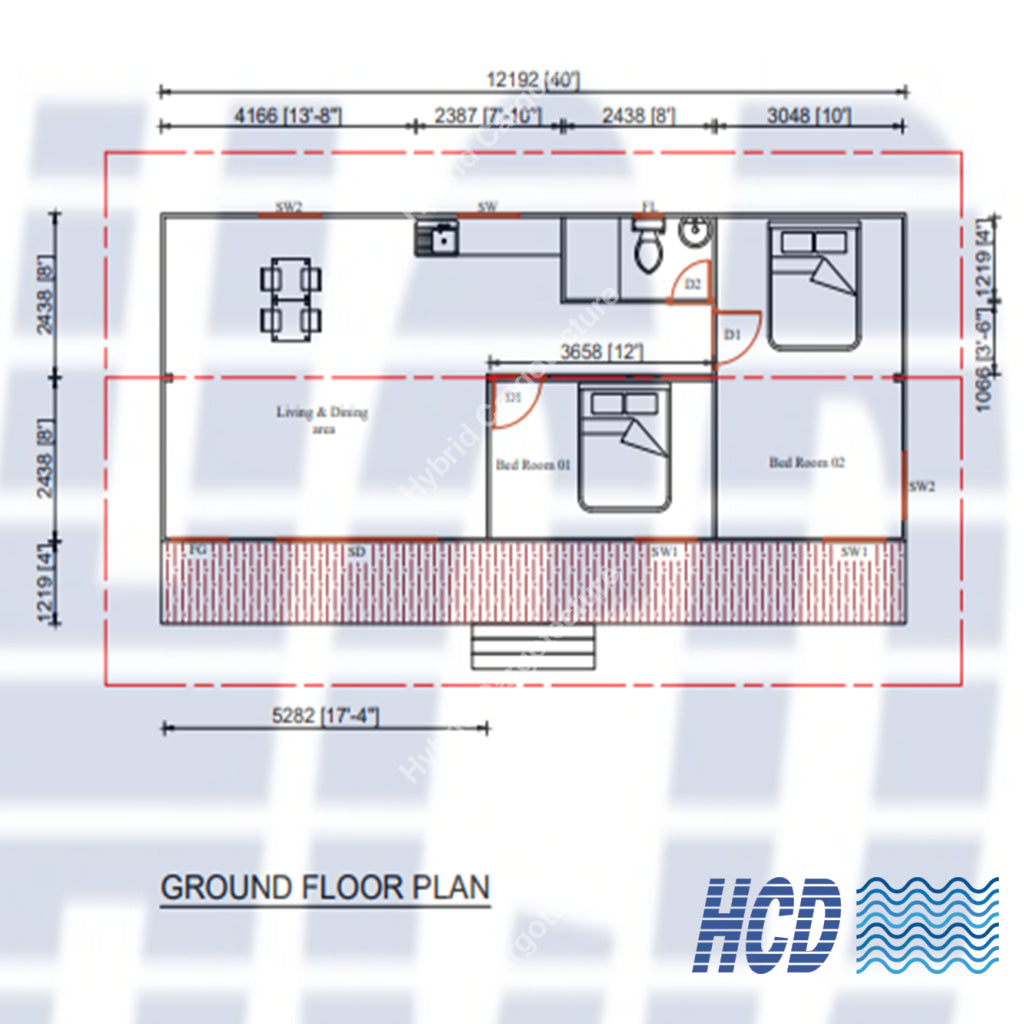 Two-Bedroom Container House With Open Deck | Modern 40Ft Shipping Home Design