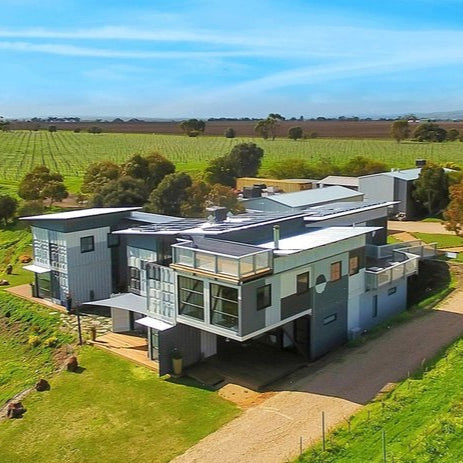 Modern house with a vineyard in the background