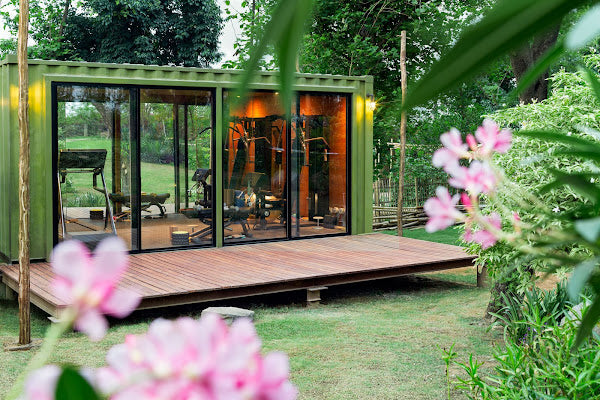 Shipping Container Home with Woven Bamboo Roof and Personal Gym, Aravali Hills, India