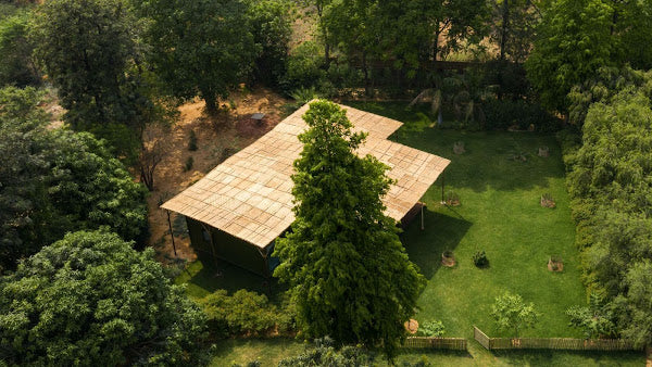 Shipping Container Home with Woven Bamboo Roof and Personal Gym, Aravali Hills, India