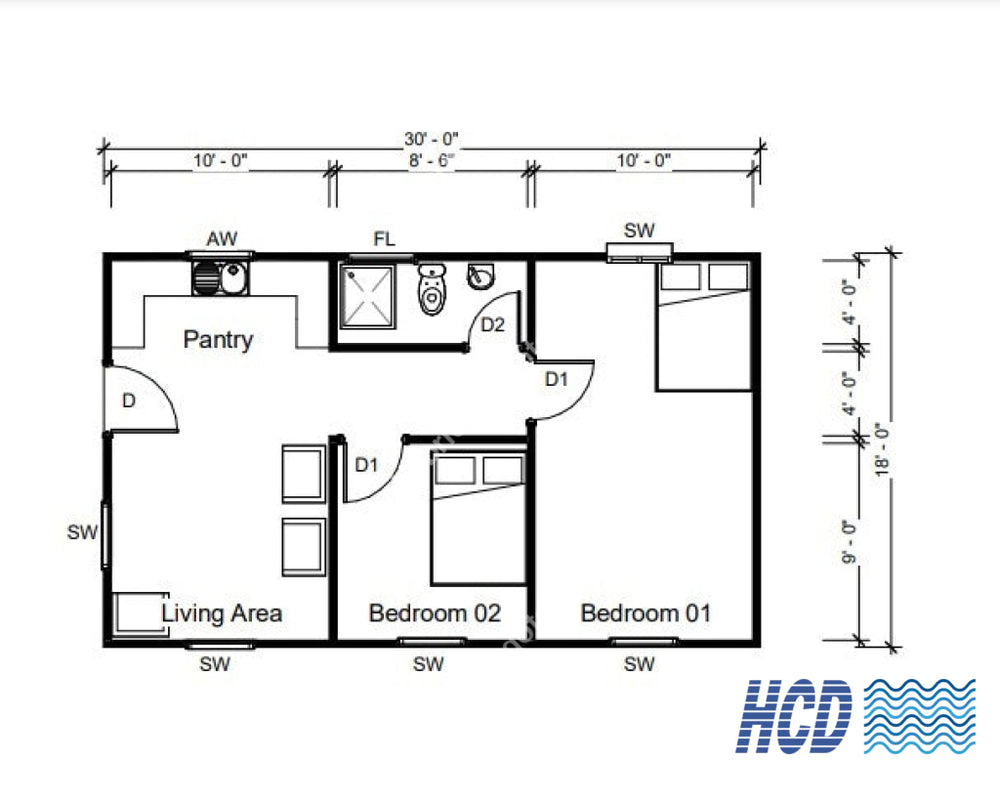 Hilux Homes Two Bedroom Plan