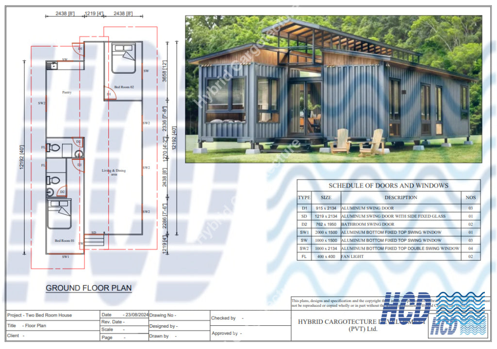 Two-Bedroom Container House Plan | Spacious 40Ft Shipping Home Design