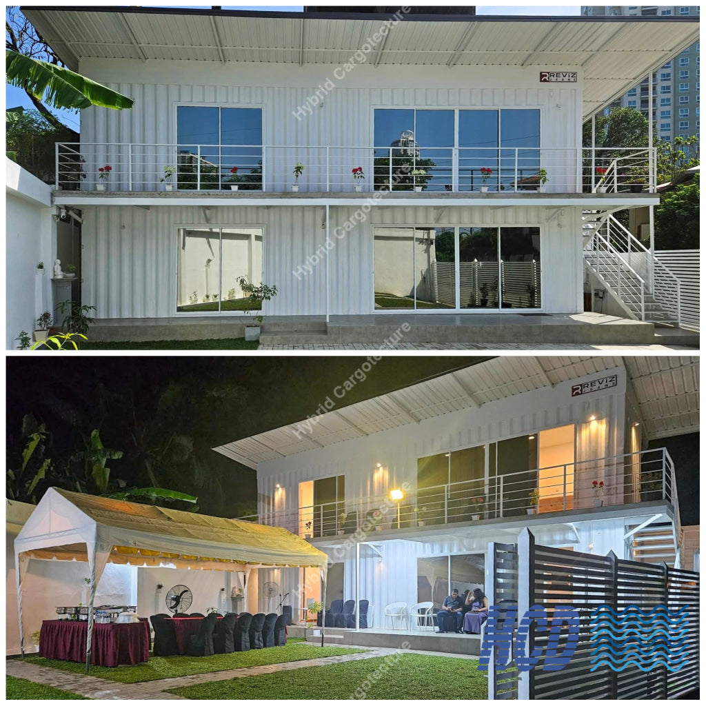 Two-storey shipping container house overlooking Diyawanna Lake